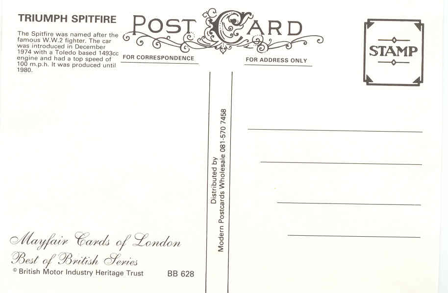 Triumph Spitfire - Postcard (Mayfair Cards of London)!